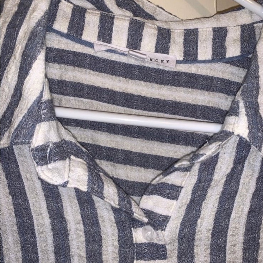 Jane and Delancey Blue and White Striped Button Down Shirt - Picture 3 of 7